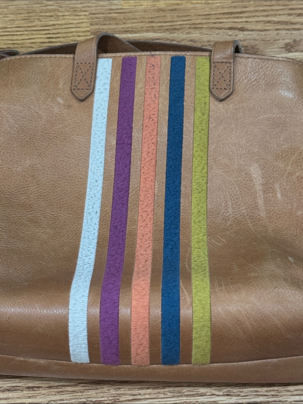 Madewell Small Transport Striped Tote Crossbody Bag in a brown leather colorway - Picture 4 of 8